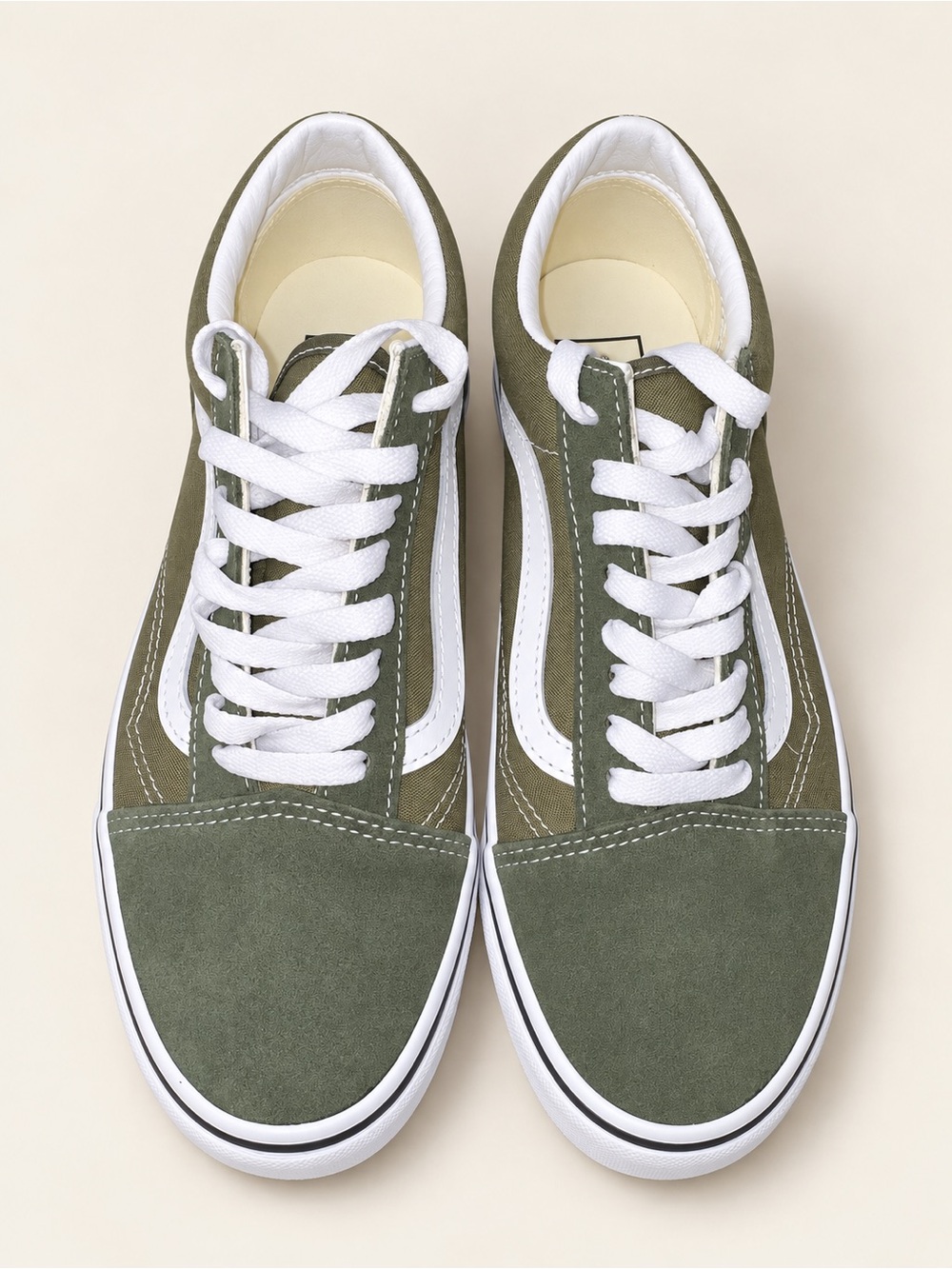 Vans Olive Green Suede Low-Top Sneakers with White Stripe